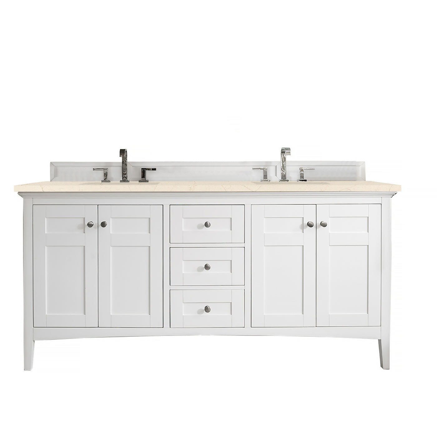 James Martin Palisades 72" Double Bathroom Vanity, Bright White with Eternal Marfil countertop