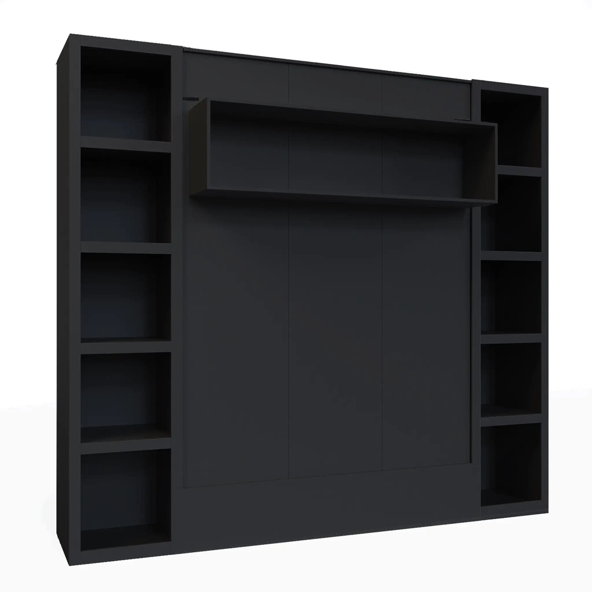 Easy-Lift Queen Murphy Wall Bed in Black with Two Bookshelves by Sharicks