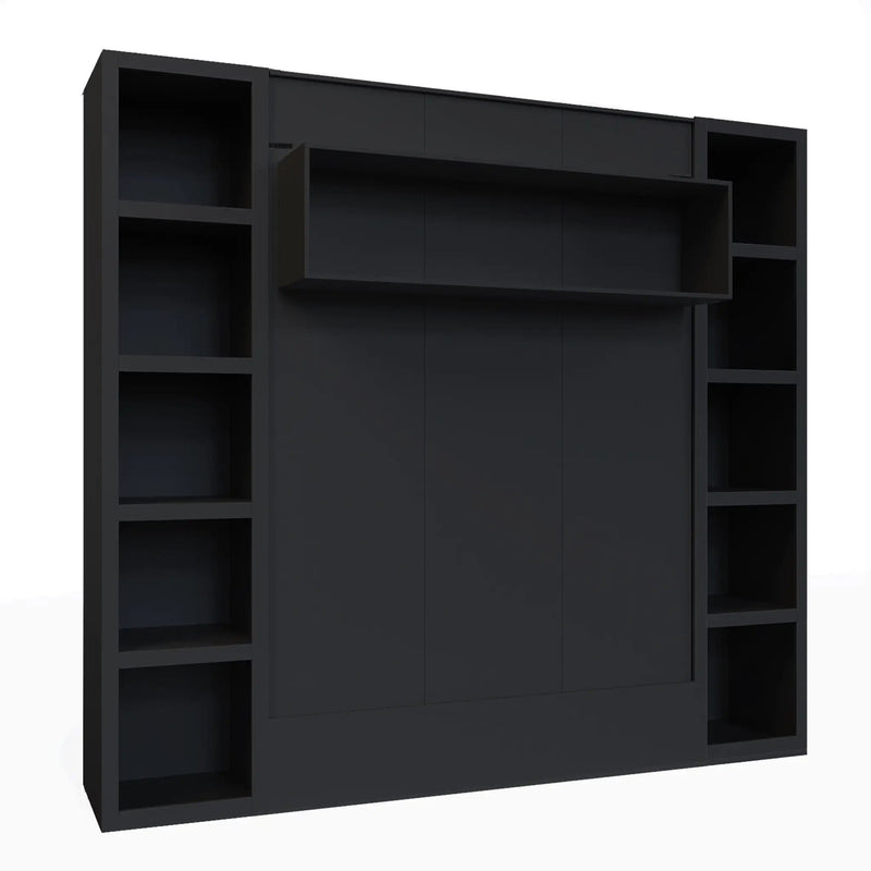 Easy-Lift Full Murphy Wall Bed in Black with Two Bookshelves by Sharicks