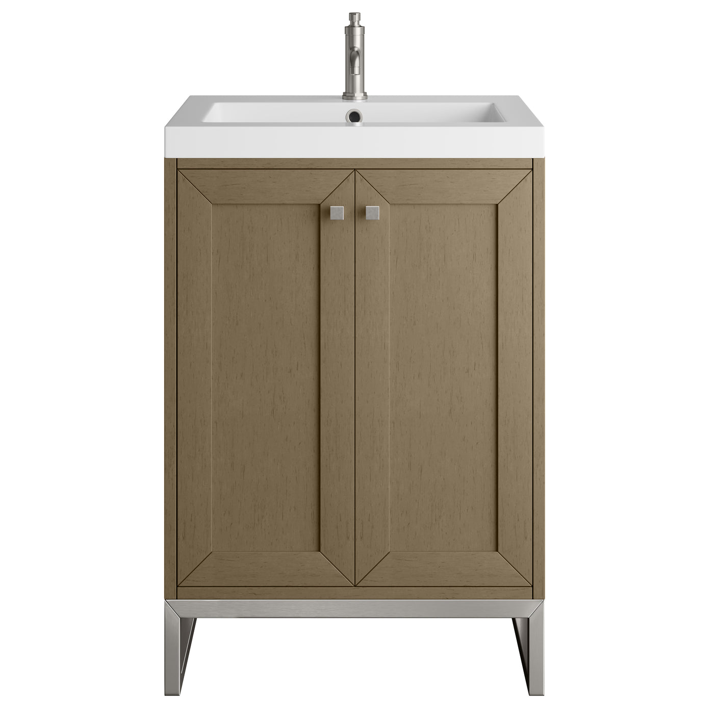 James Martin Chianti 24" Single Bathroom Vanity, Walnut Whisper with White Glossy (Brushed Nickel) countertop