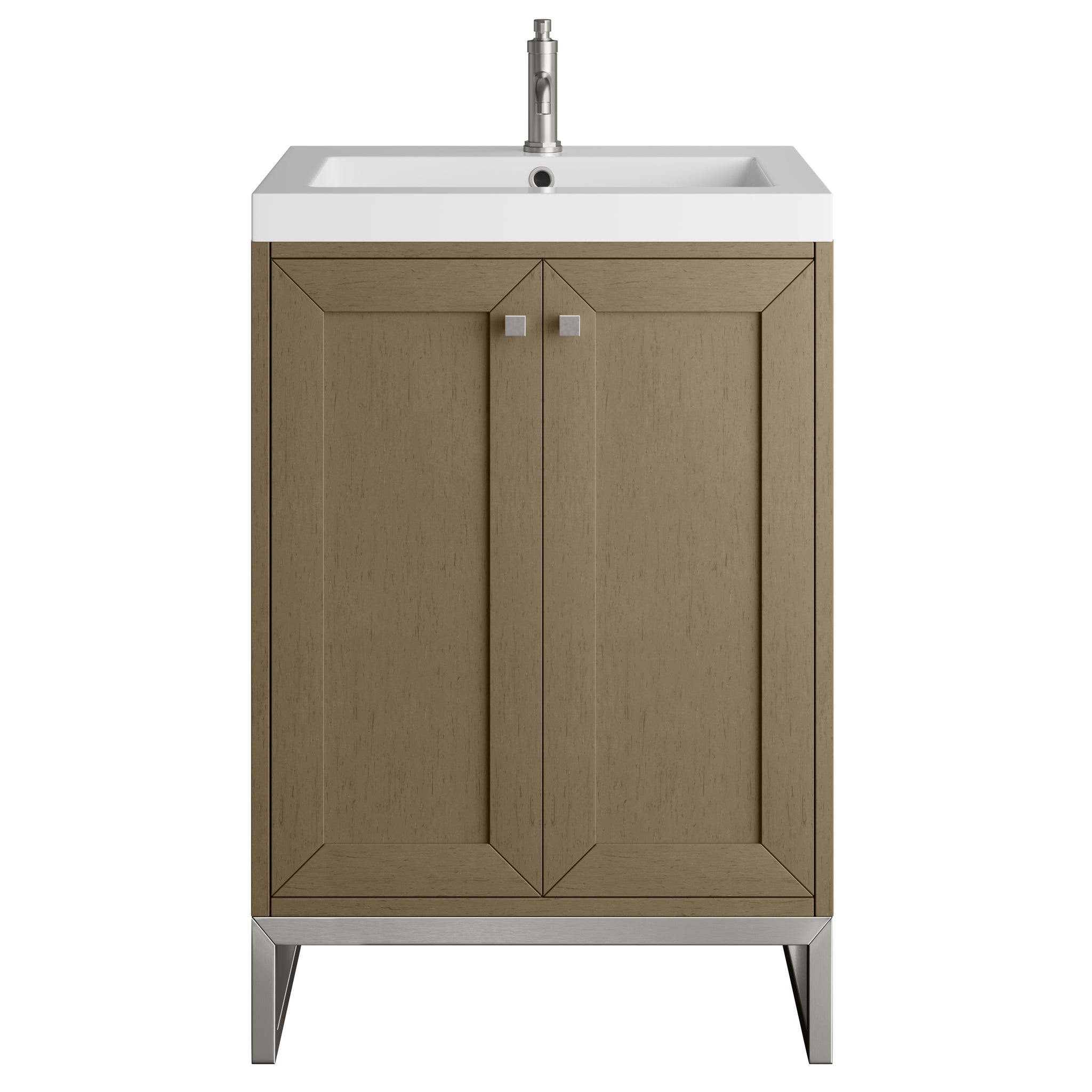 James Martin Chianti 24" Single Bathroom Vanity, Walnut Whisper with White Glossy (Brushed Nickel) countertop