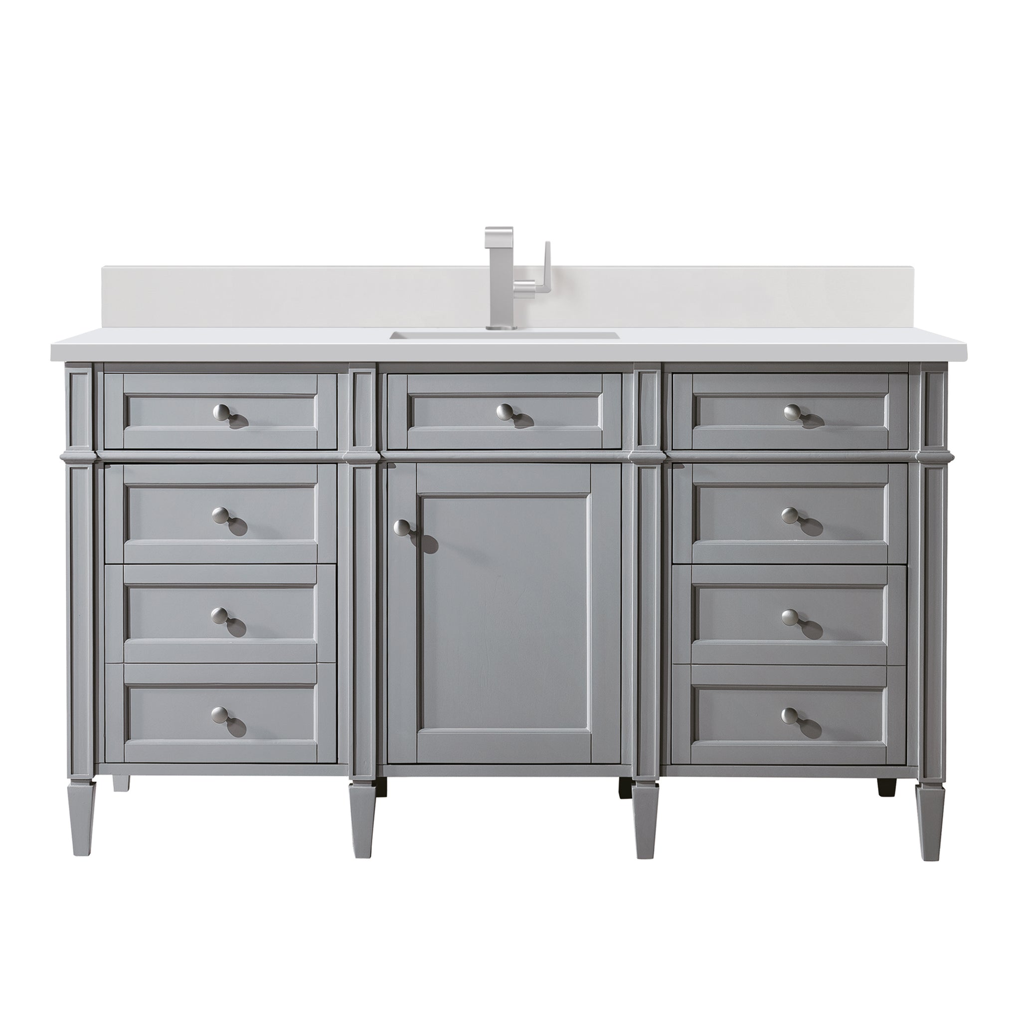 James Martin Brittany 60" Single Bathroom Vanity, Urban Gray with White Zeus (Single Hole, with Backsplash) countertop