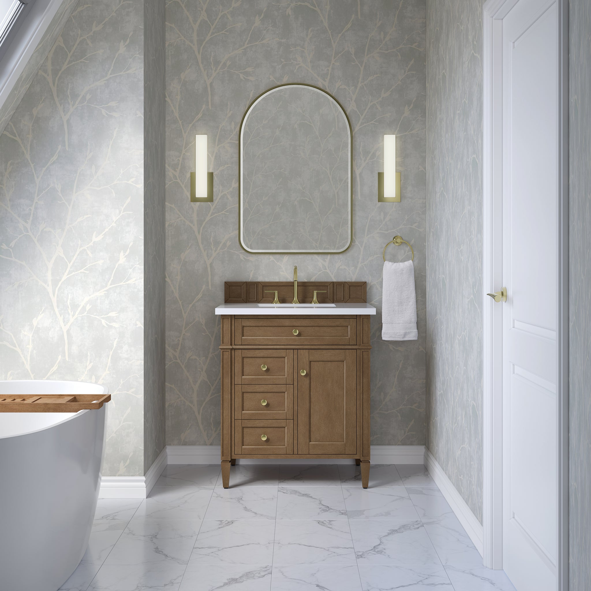James Martin Brittany 30" Single Bathroom Vanity, Pecan, view 30