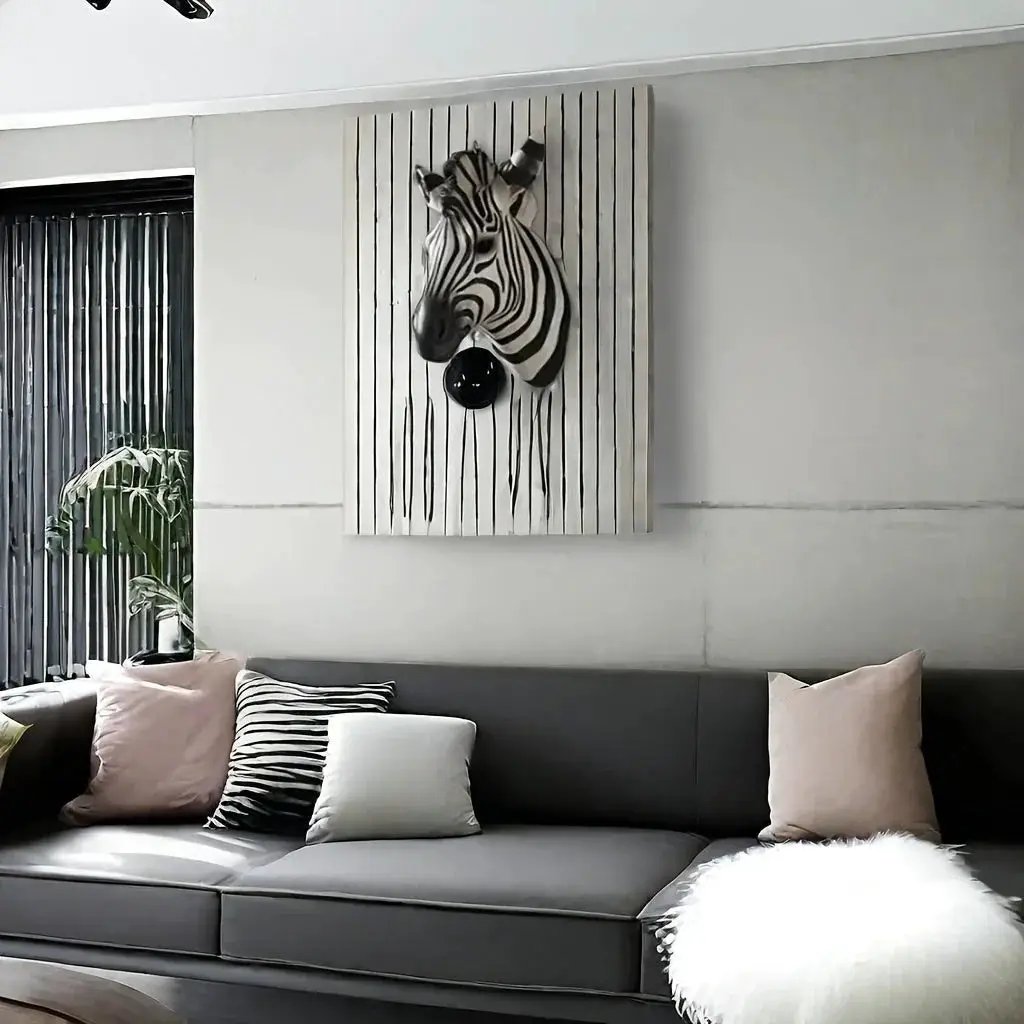 Zebra Head - Hand-Painted Boho White Wall by House Of Avana