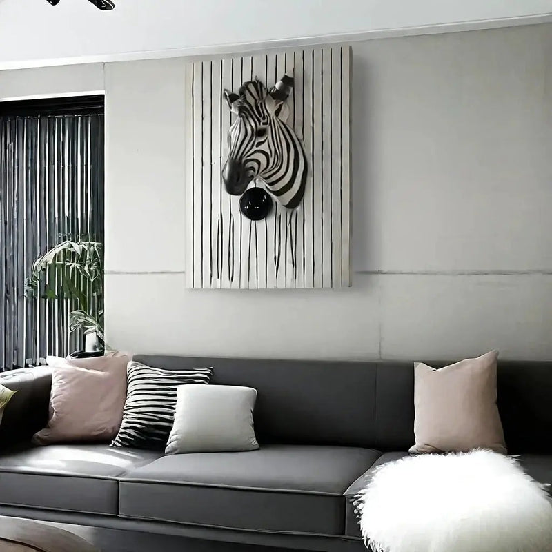 Zebra Head - Hand-Painted Boho White Wall by House Of Avana