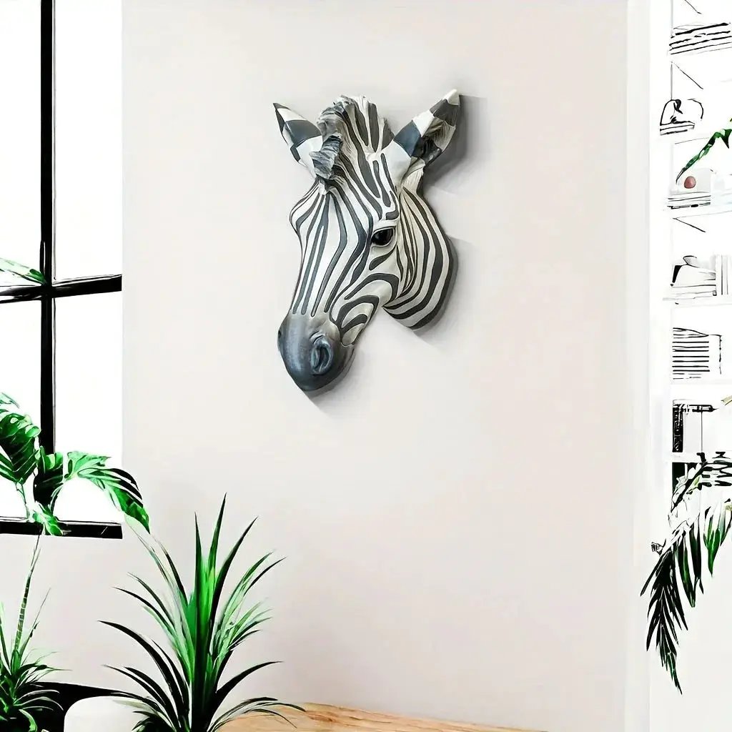 Zebra Head - Hand-Painted Boho White Wall by House Of Avana