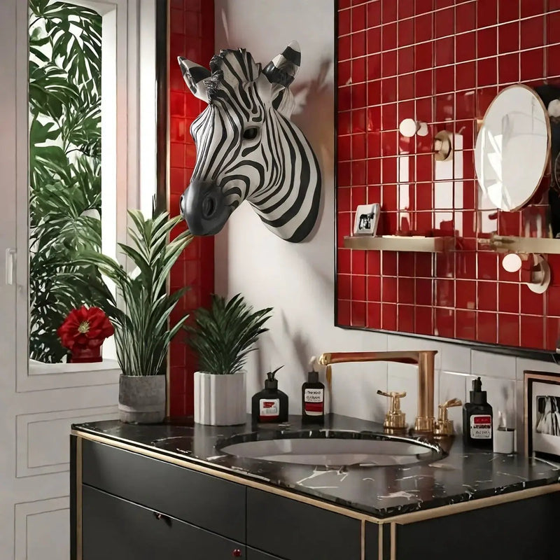 Zebra Head - Hand-Painted Boho White Wall by House Of Avana