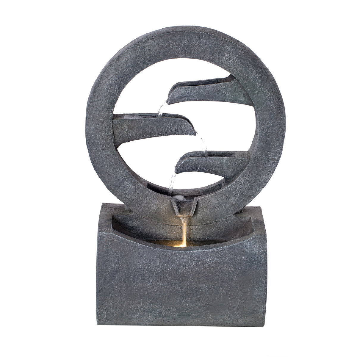Resin Zen Ring Outdoor Water Fountain with Warm LED, photo 5 of 6