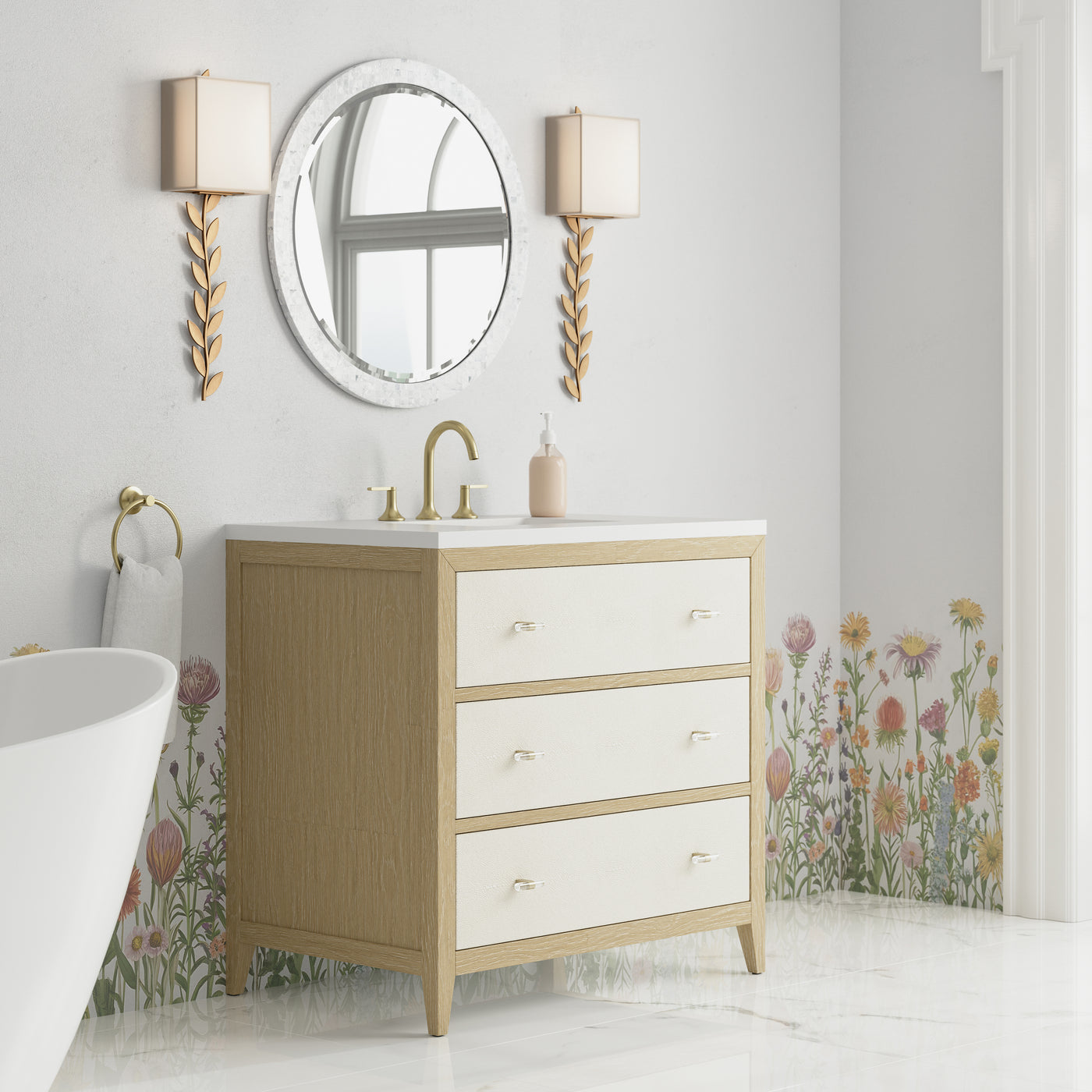 James Martin Celeste 36" Single Bathroom Vanity, Sunwashed Oak with Embossed Shagreen Drawer Fronts, view 19