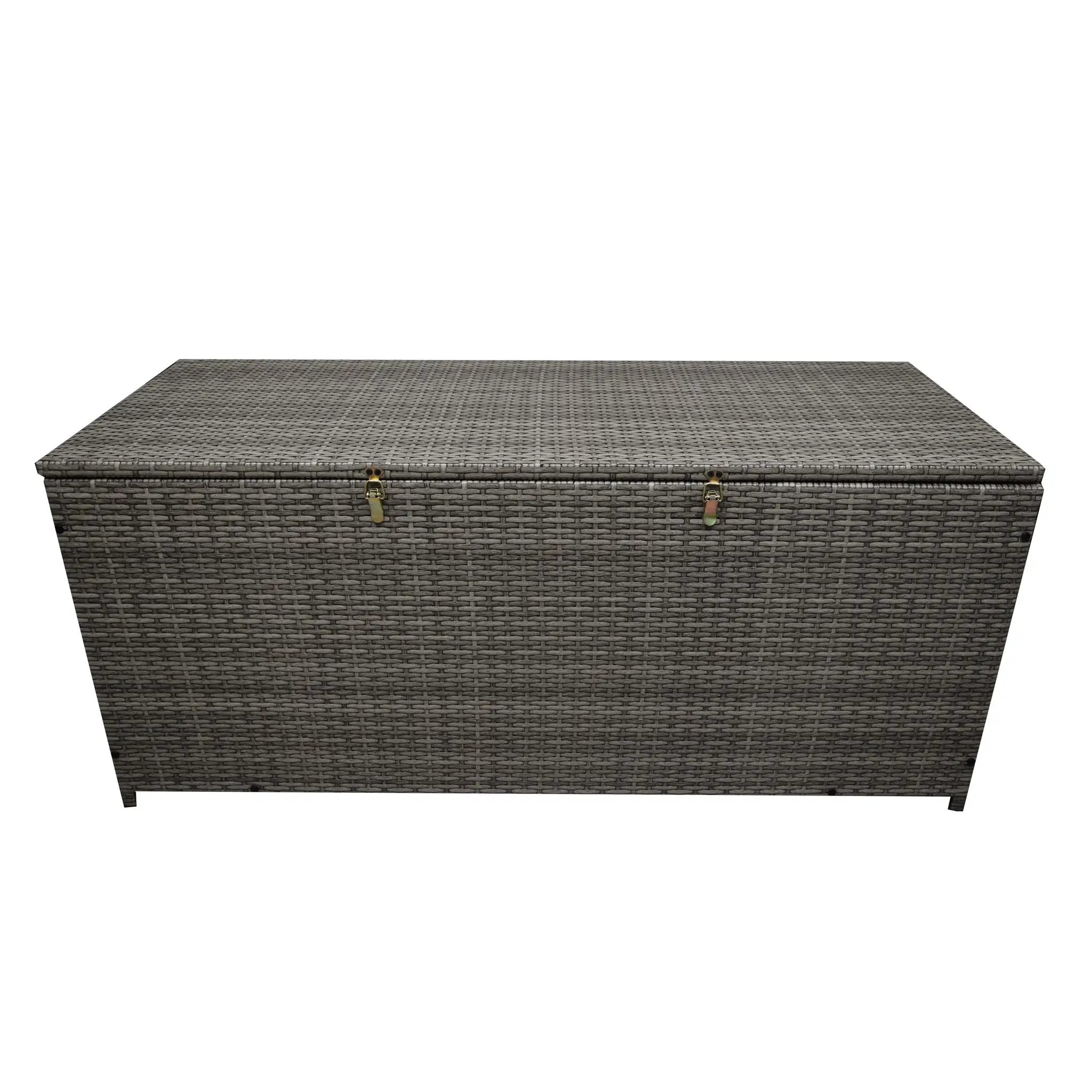 Grey Wicker Patio Deck Box with 113 Gallon Storage and Metal Frame by Sharicks