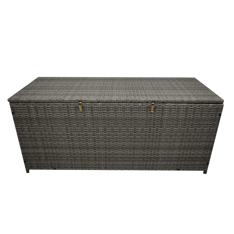 Grey Wicker Patio Deck Box with 113 Gallon Storage and Metal Frame by Sharicks