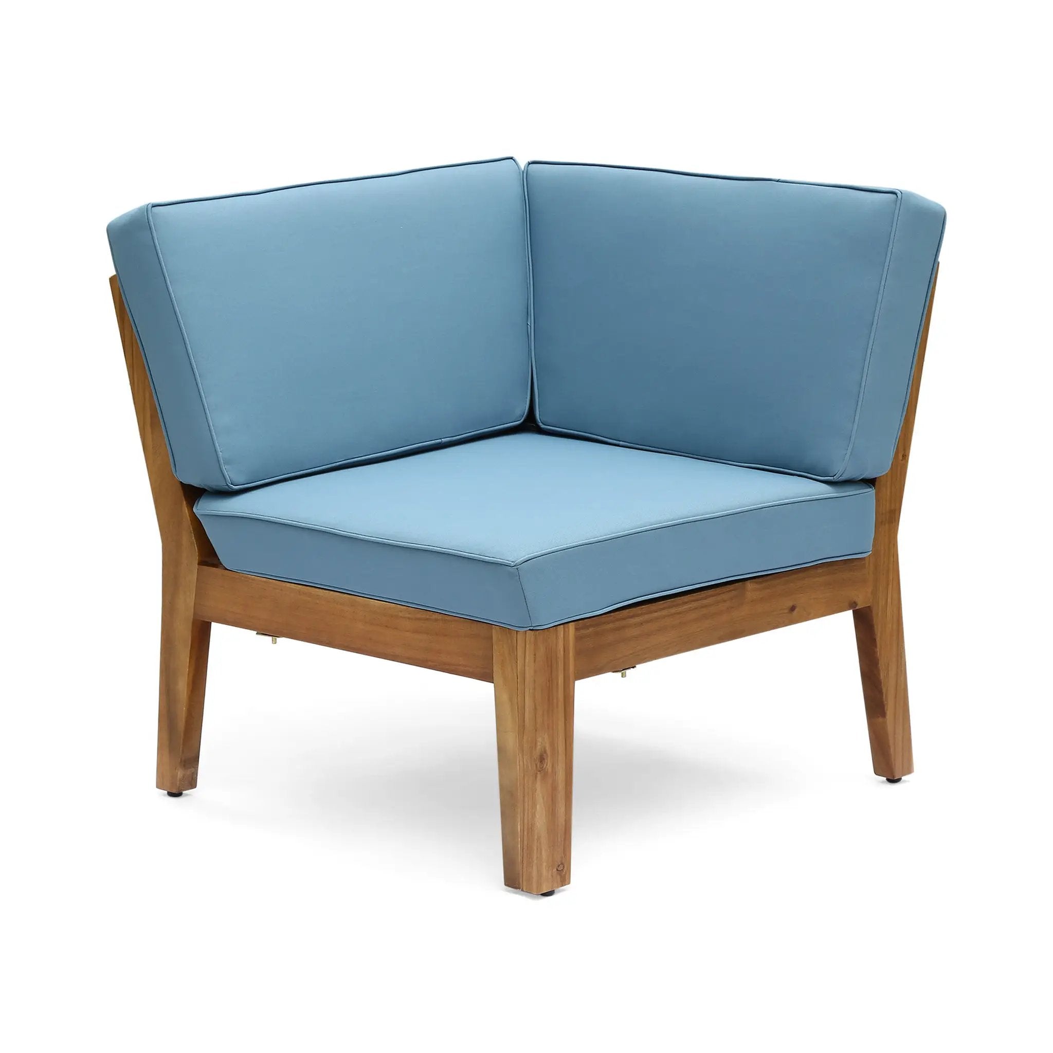 Grenada 8 Seater Acacia Wood Sectional Sofa Set, Teak + Blue by HouseOfZazla
