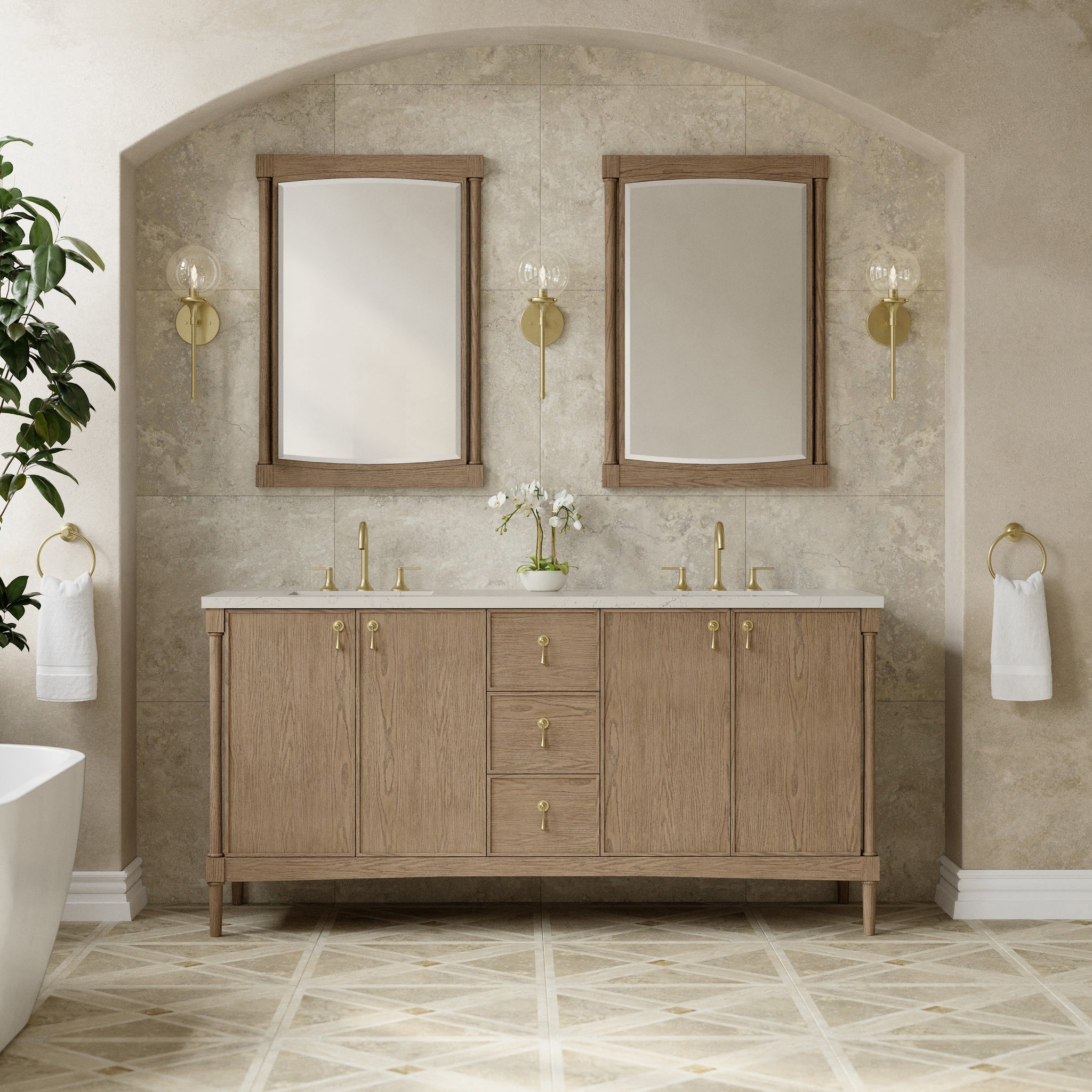 James Martin Kinnsden 72" Double Bathroom Vanity, Weathered Oak, view 40
