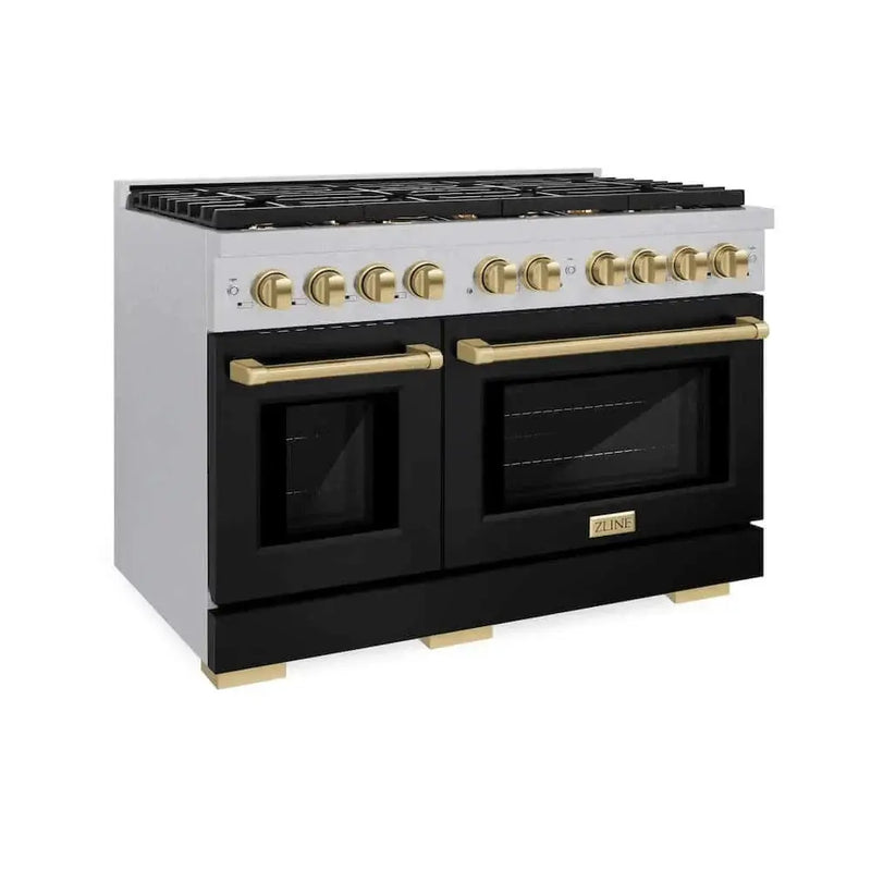 ZLINE 48"Gas Range, Convection Gas Oven, DuraSnow® Black Matte, Champagne Bronze SGRSZ-BLM-48-CB by Farmhouse Kitchen and Bath