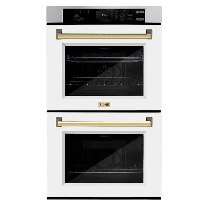 ZLINE 30"Professional True Convection Double Wall Oven, Air Fry, Self Clean, White Matte, Gold WADZ-WM-30-G by Farmhouse Kitchen and Bath