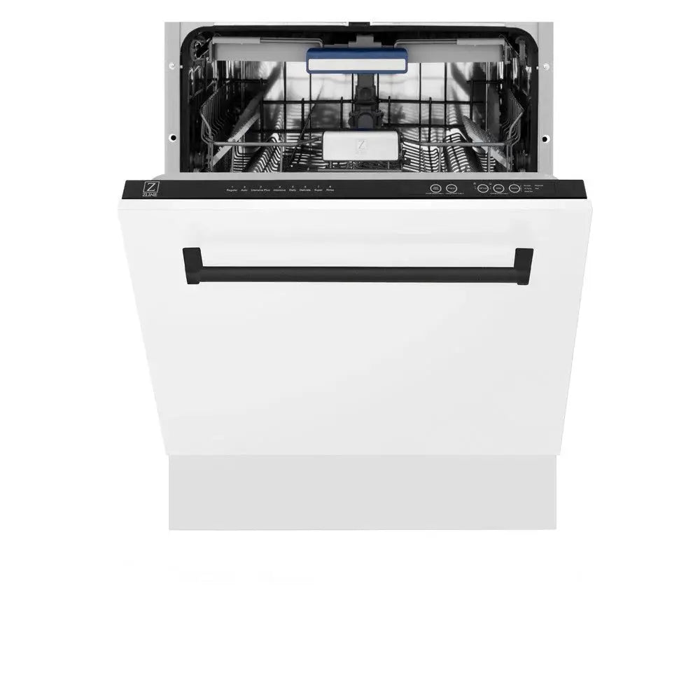 ZLINE 24" Autograph Dishwasher, White Door, Black Handle, DWVZ-WM-24-MB by Farmhouse Kitchen and Bath