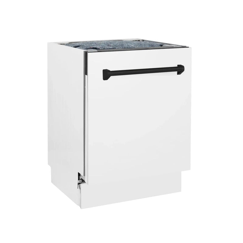 ZLINE 24" Autograph Dishwasher, White Door, Black Handle, DWVZ-WM-24-MB by Farmhouse Kitchen and Bath