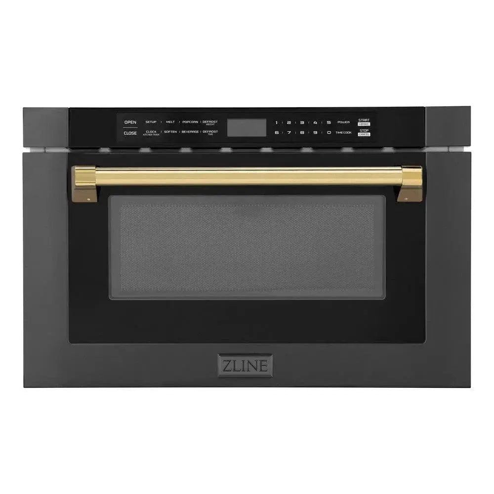 ZLINE 24" Microwave Drawer, Black Stainless, Gold MWDZ-1-BS-H-G by Farmhouse Kitchen and Bath