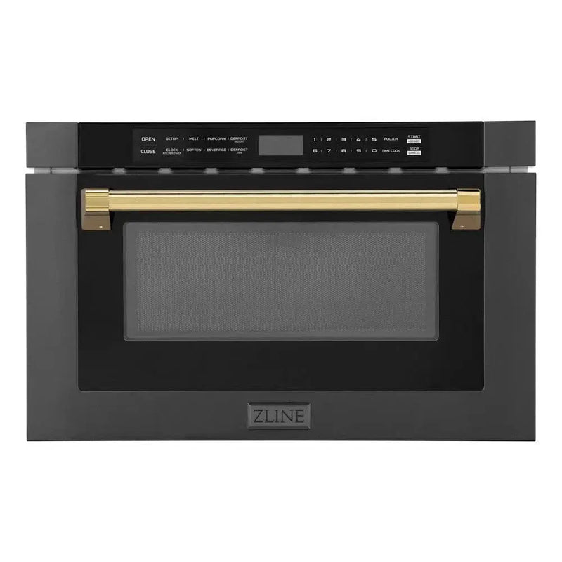 ZLINE 24" Microwave Drawer, Black Stainless, Gold MWDZ-1-BS-H-G by Farmhouse Kitchen and Bath