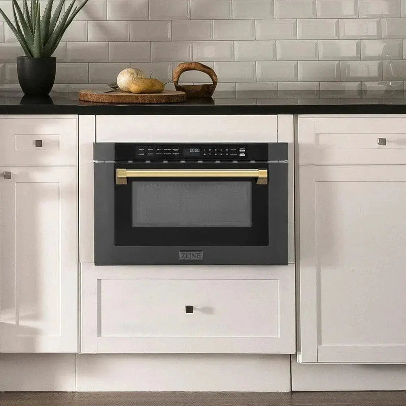 ZLINE 24" Microwave Drawer, Black Stainless, Gold MWDZ-1-BS-H-G by Farmhouse Kitchen and Bath