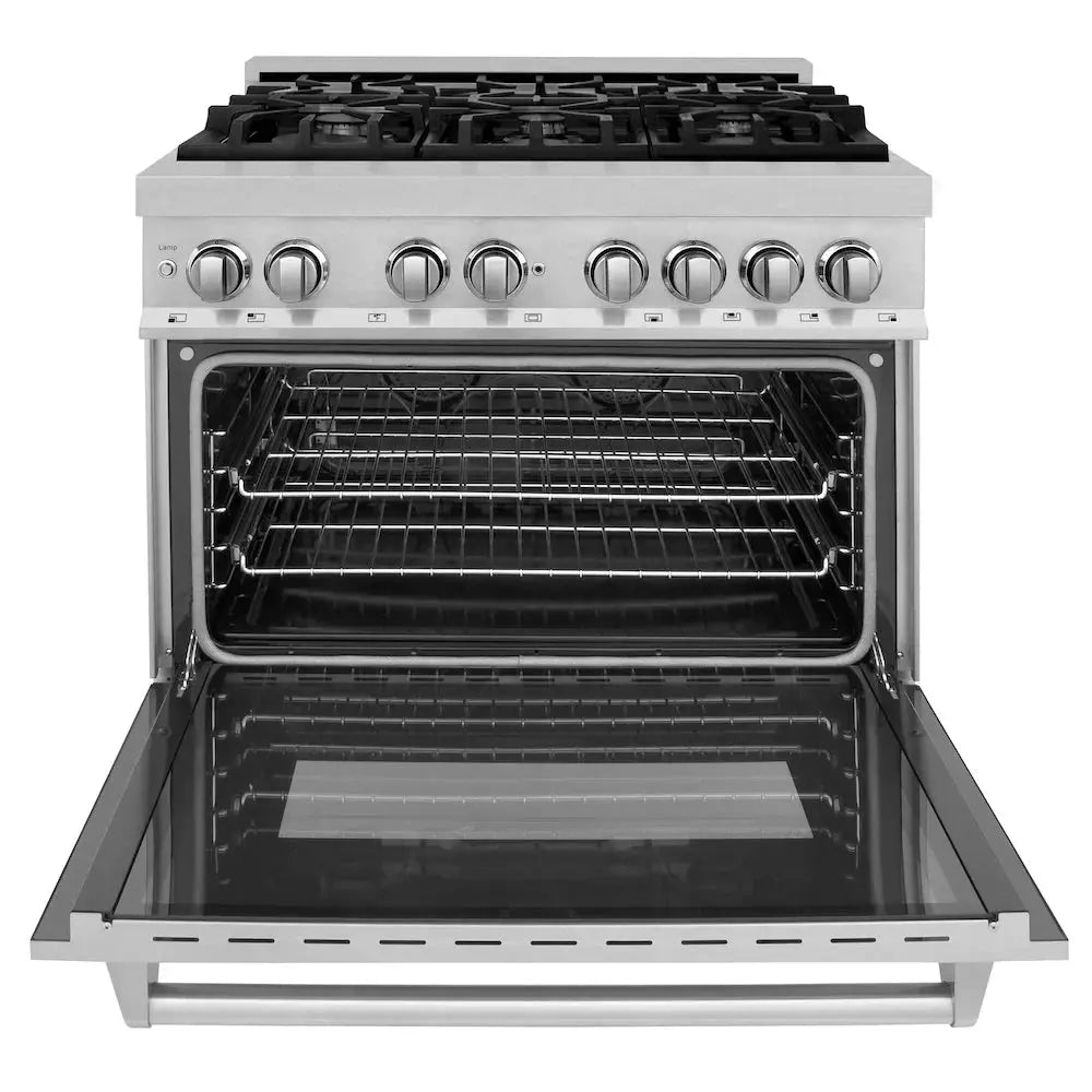 ZLINE 36" Bundle Range RAS-SN-36 & Range Hood 8654SN-36, 2KP-RASSNRH36 by Farmhouse Kitchen and Bath