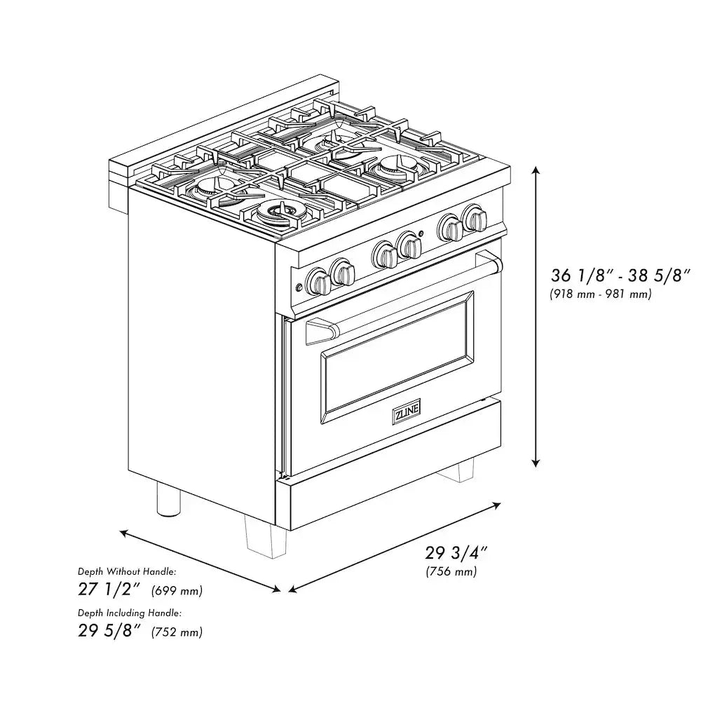 ZLINE 30" Bundle Range RAS-RM-30 & Range Hood 8654RM-30, 2KP-RASRMRH30 by Farmhouse Kitchen and Bath