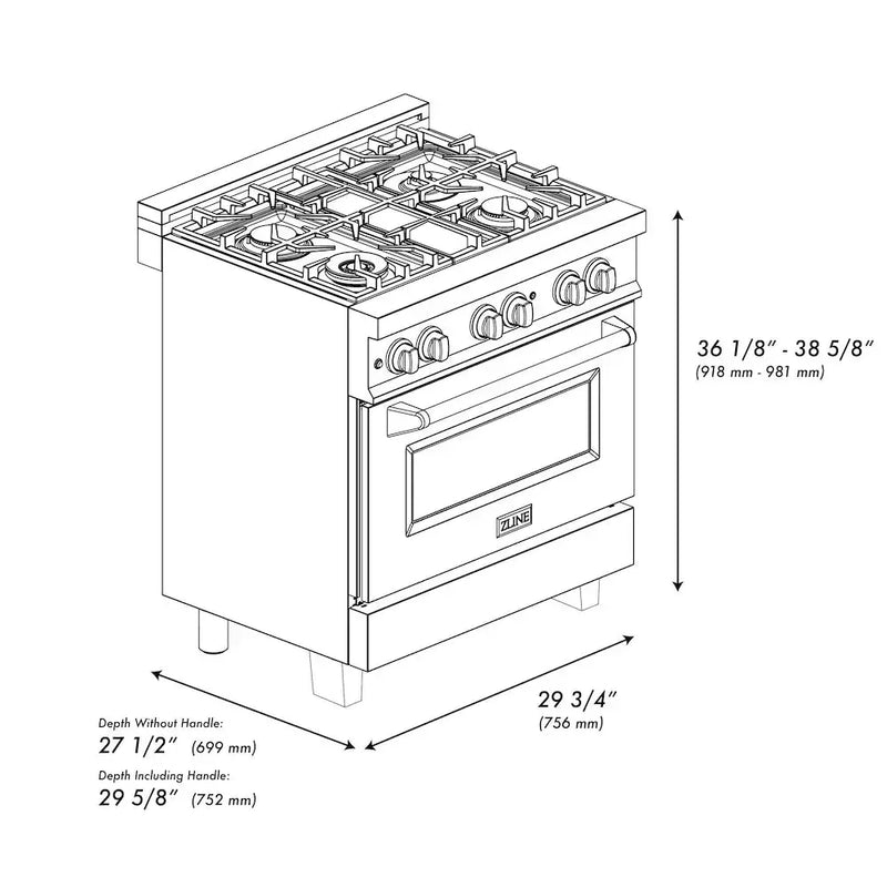 ZLINE 30" Bundle Range RAS-RM-30 & Range Hood 8654RM-30, 2KP-RASRMRH30 by Farmhouse Kitchen and Bath