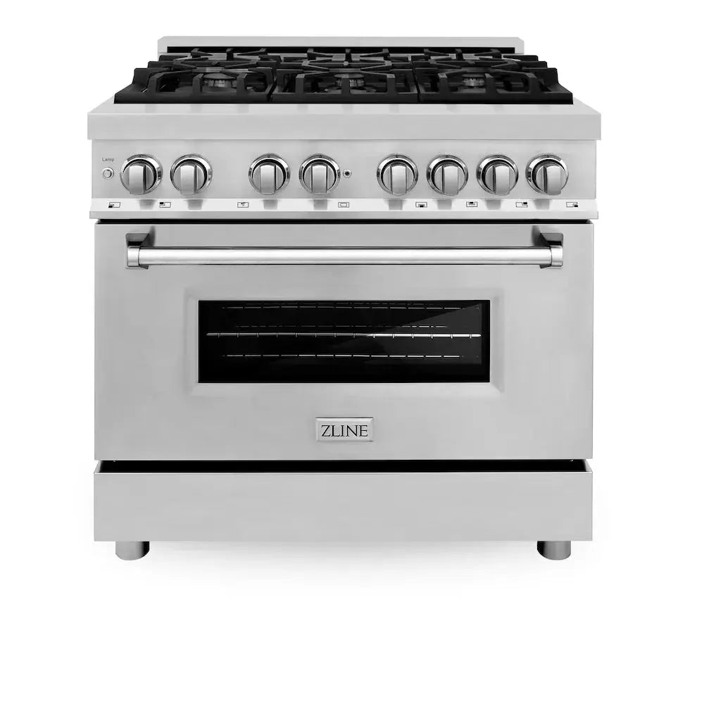 ZLINE Kitchen Package Refrigerator, Range , Range Hood , Microwave, Dishwasher 5KPR-RARH36-MWDWV by Farmhouse Kitchen and Bath