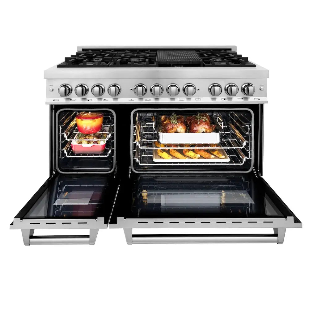ZLINE Kitchen Package Refrigerator, Range,Range Hood , Dishwasher, 4KPR-RARH48-DWV by Farmhouse Kitchen and Bath