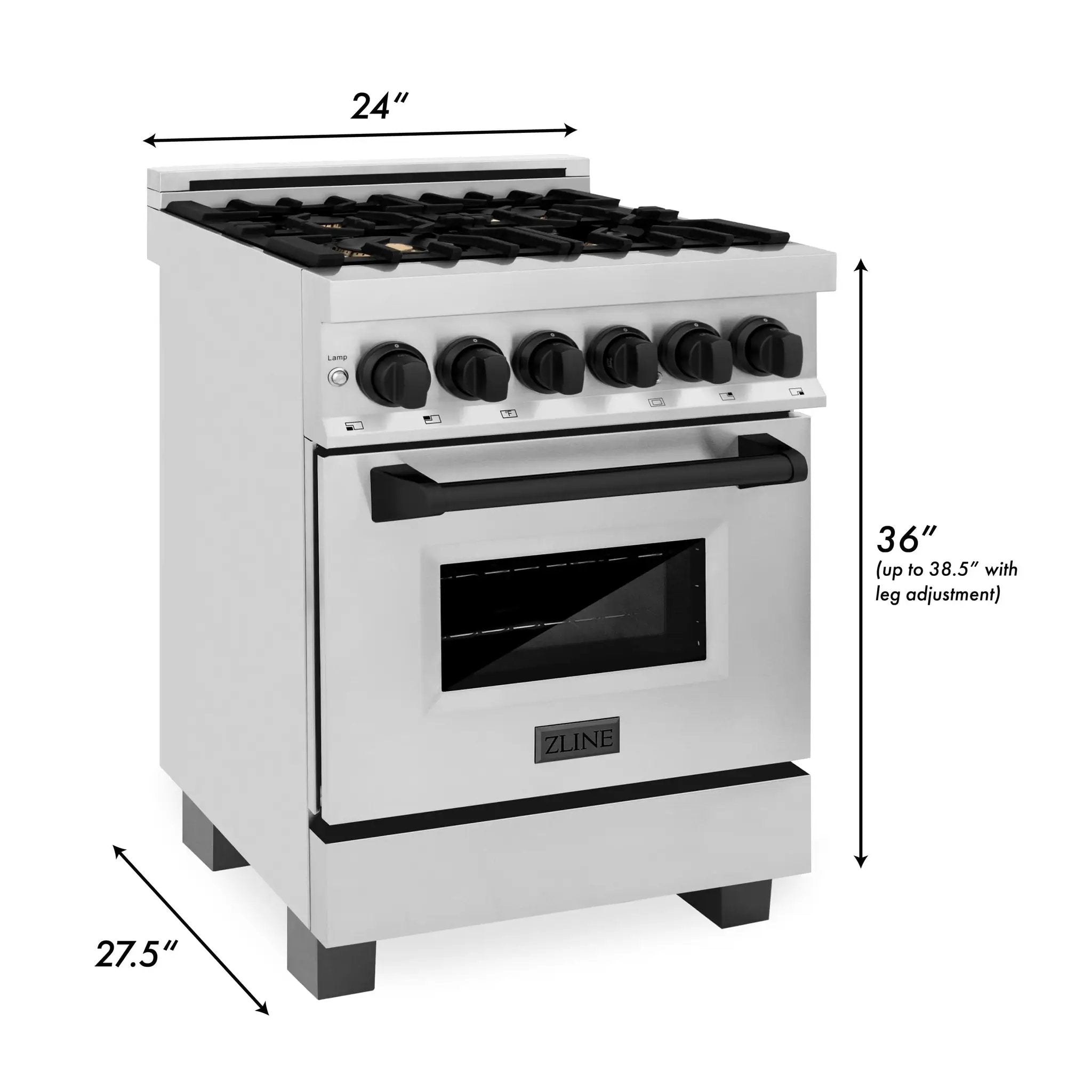 ZLINE 24" Autograph Dual Fuel Range, Stainless, Black accents, RAZ-24-MB by Farmhouse Kitchen and Bath