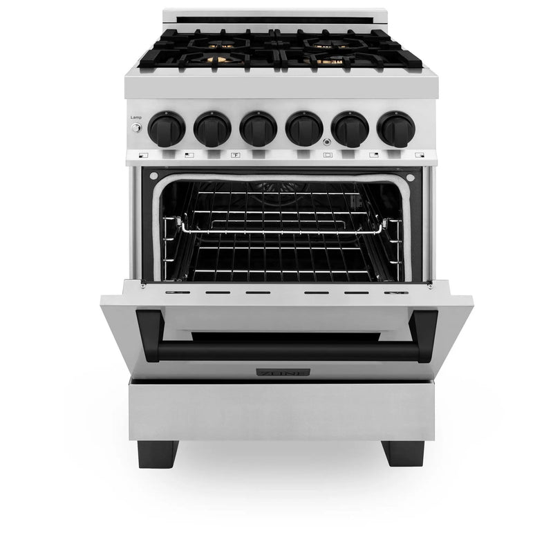 ZLINE 24" Autograph Dual Fuel Range, Stainless, Black accents, RAZ-24-MB by Farmhouse Kitchen and Bath