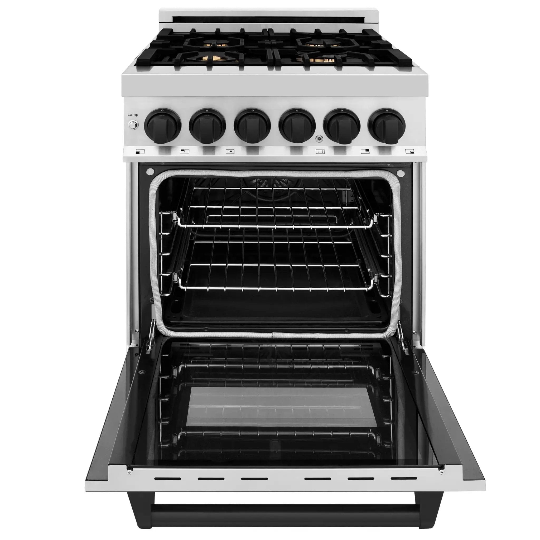 ZLINE 24" Autograph Dual Fuel Range, Stainless, Black accents, RAZ-24-MB by Farmhouse Kitchen and Bath