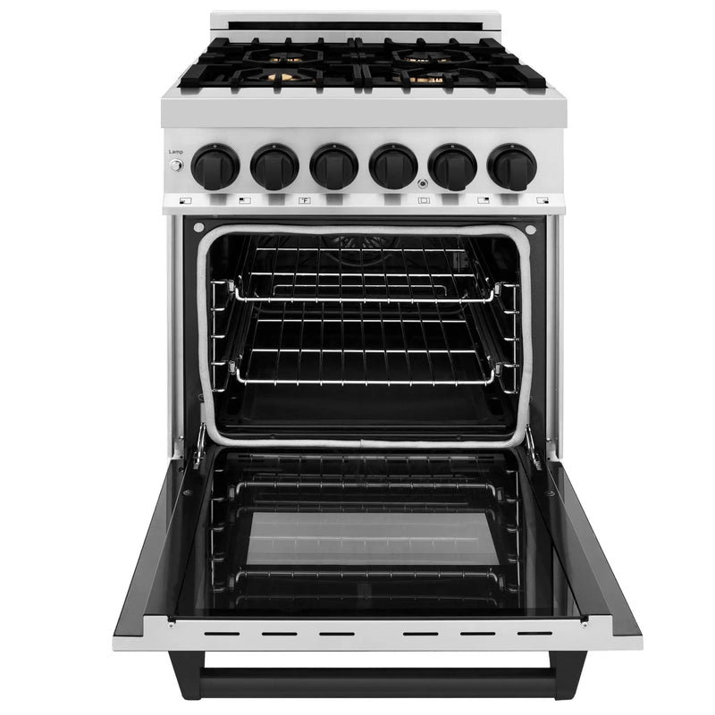 ZLINE 24" Autograph Dual Fuel Range, Stainless, Black accents, RAZ-24-MB by Farmhouse Kitchen and Bath
