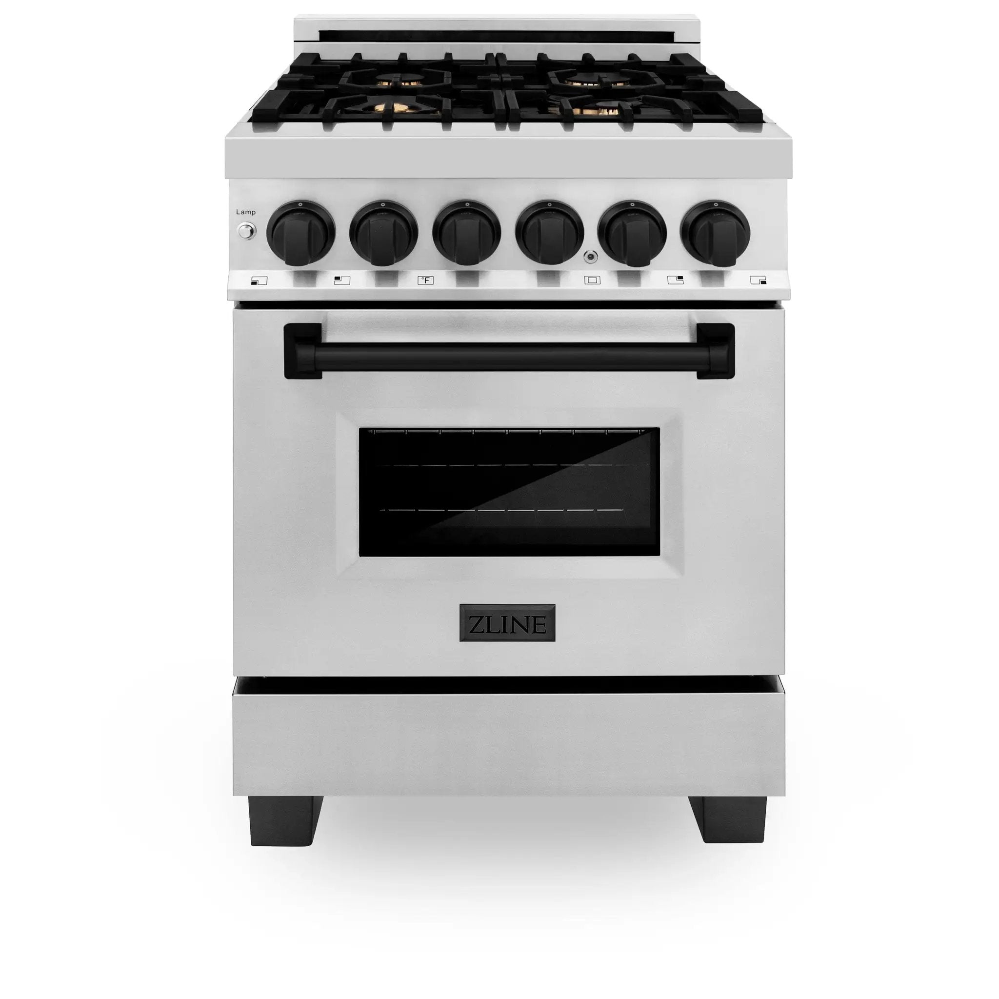 ZLINE 24" Autograph Dual Fuel Range, Stainless, Black accents, RAZ-24-MB by Farmhouse Kitchen and Bath