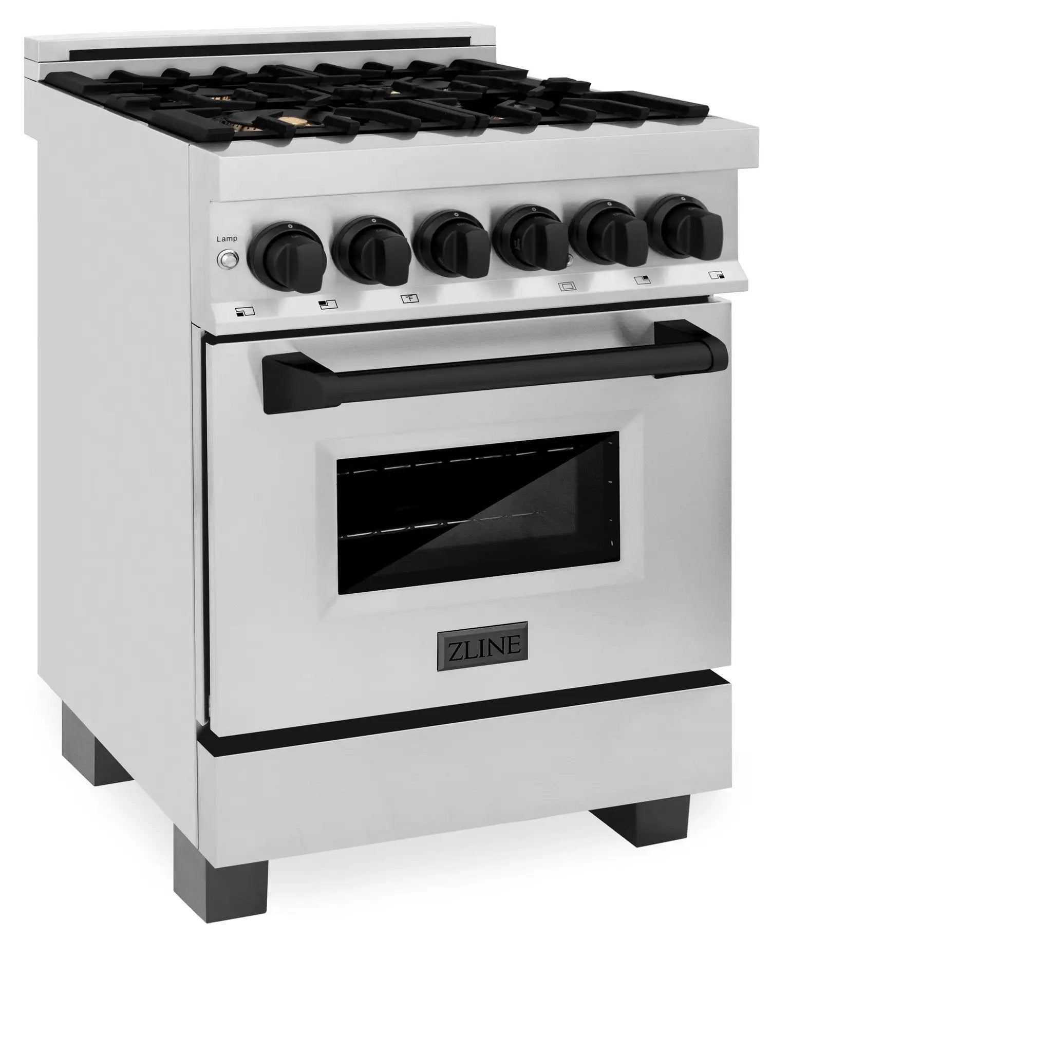 ZLINE 24" Autograph Dual Fuel Range, Stainless, Black accents, RAZ-24-MB by Farmhouse Kitchen and Bath