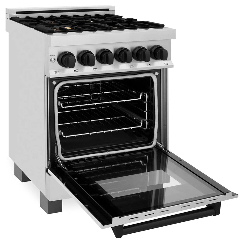 ZLINE 24" Autograph Dual Fuel Range, Stainless, Black accents, RAZ-24-MB by Farmhouse Kitchen and Bath
