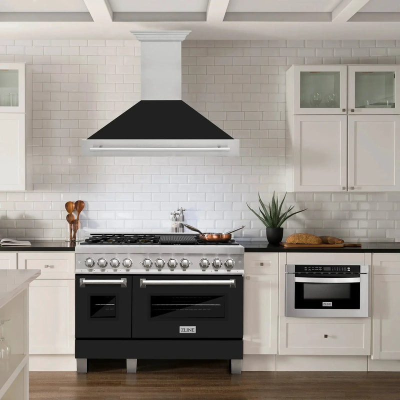 ZLINE 48" Autograph DuraSnow Black Matt Wall Range Hood 8654SNX-BLM-48 by Farmhouse Kitchen and Bath