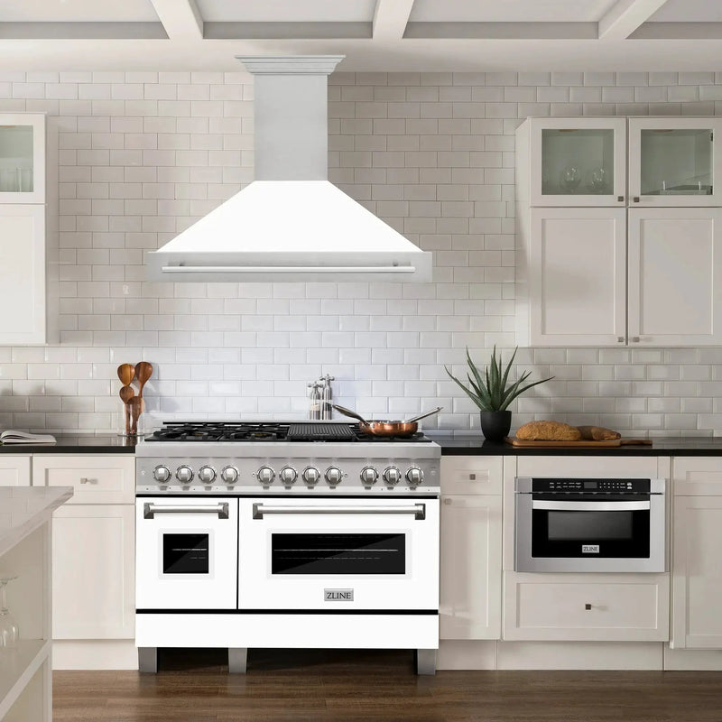 ZLINE 48" Autograph DuraSnow White Stainless Wall Range Hood 8654SNX-WM-48 by Farmhouse Kitchen and Bath