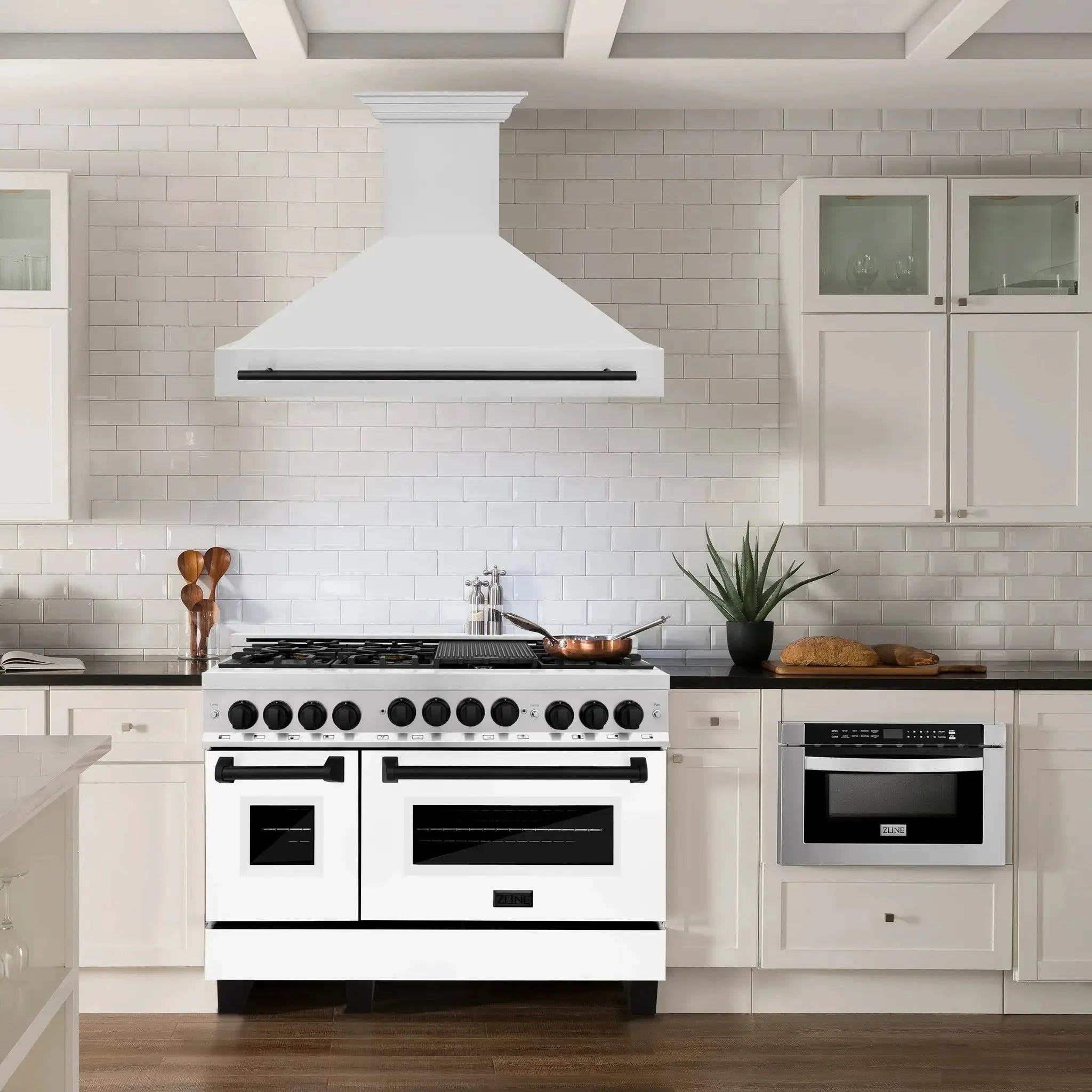 ZLINE 48" Autograph Stainless Wall Range Hood, Black Handle 8654STZ-48-MB by Farmhouse Kitchen and Bath