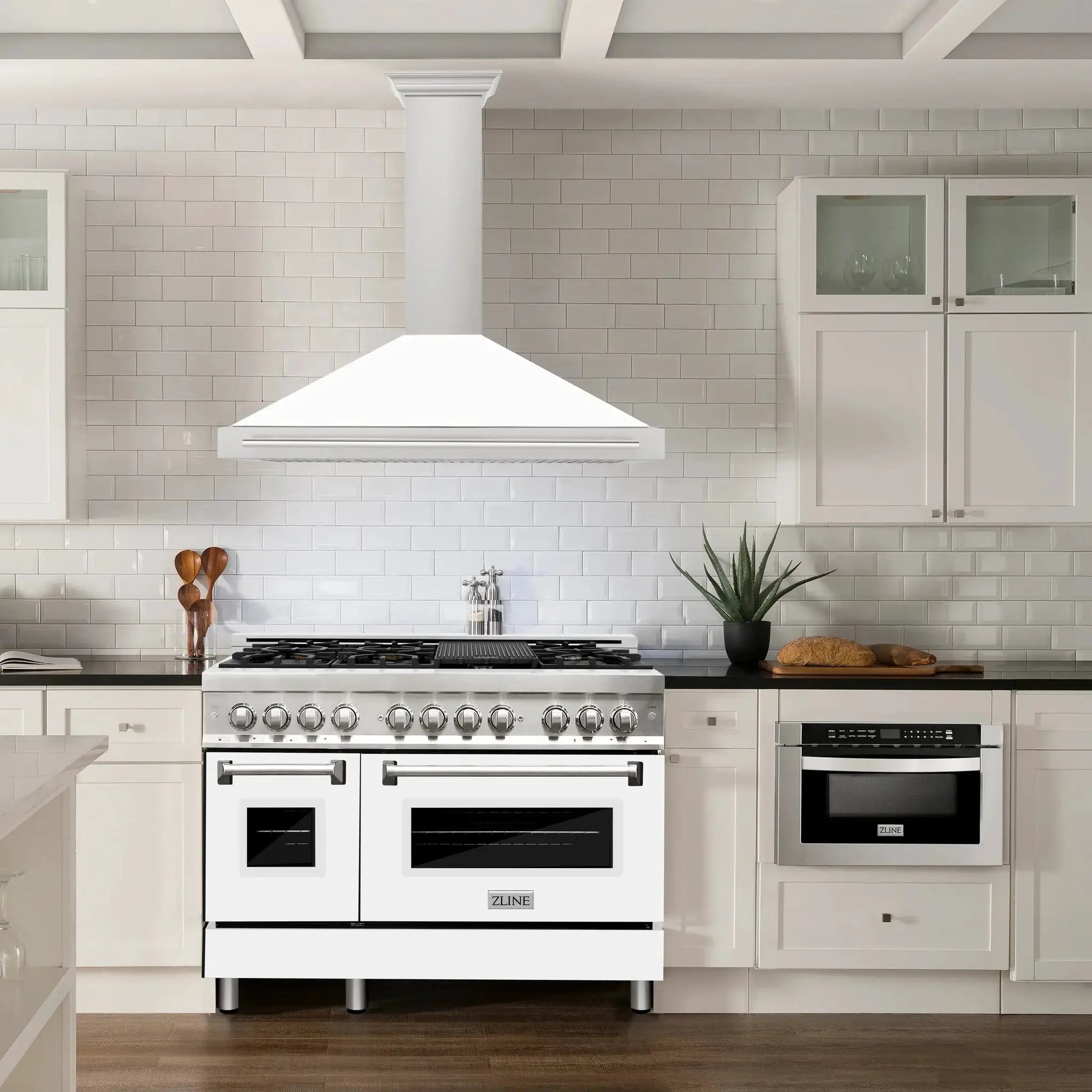 ZLINE 48" Stainless Hood, White Matte, Stainless Handle KB4STX-WM-48 by Farmhouse Kitchen and Bath
