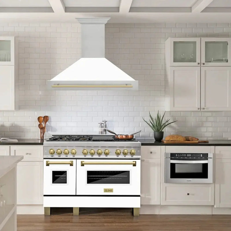 ZLINE 48" Autograph DuraSnow White Range Hood 8654SNZ-WM48-G by Farmhouse Kitchen and Bath