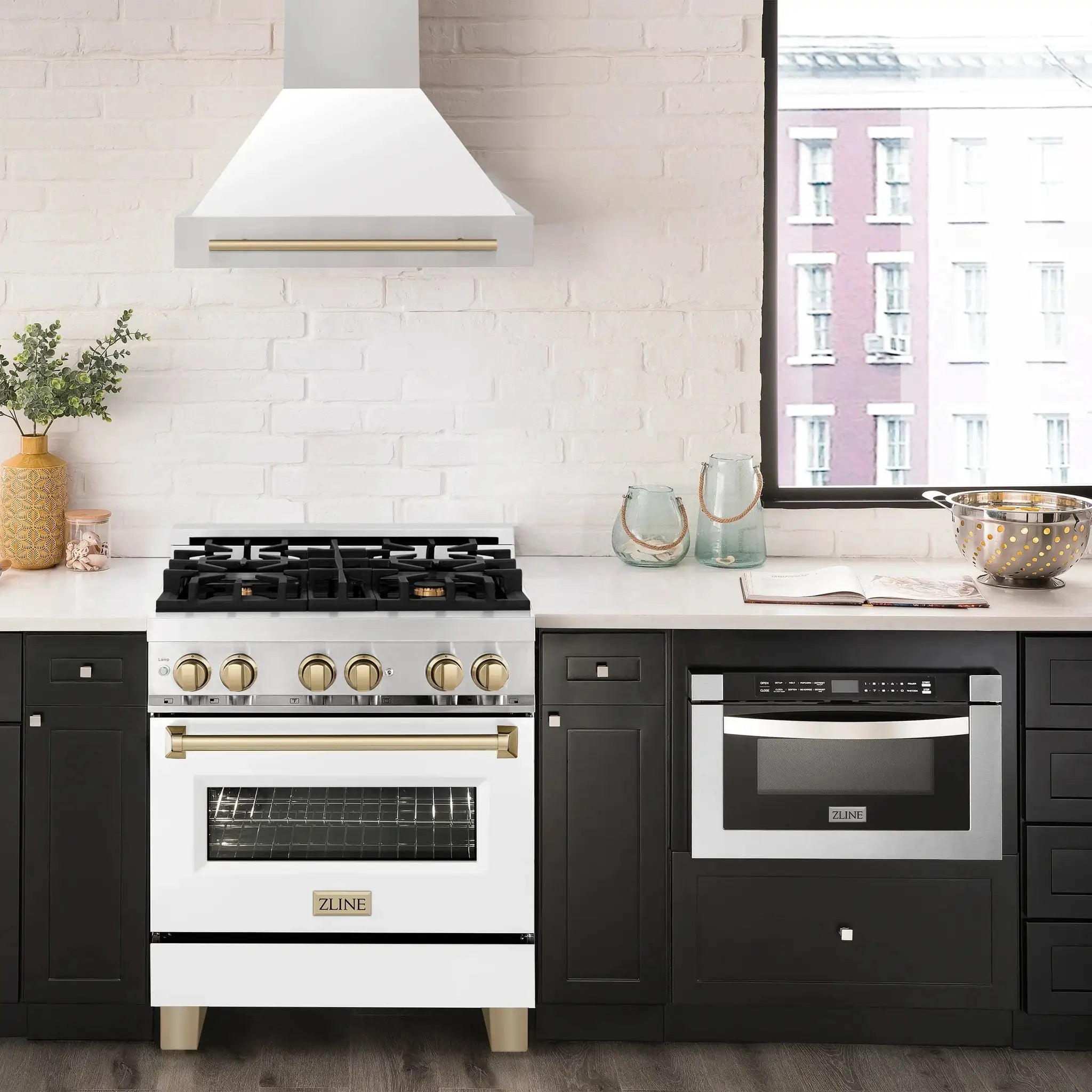 ZLINE 30" Autograph Stainless Wall Range Hood, White, 8654STZ-WM30-CB by Farmhouse Kitchen and Bath