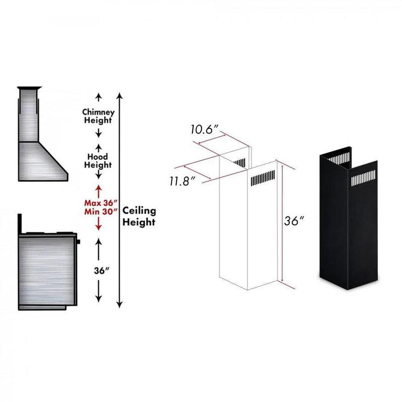 ZLINE 1-36 in. Chimney Extension for 9 ft. to 10 ft. Ceilings, 1PCEXT-BSKEN by Farmhouse Kitchen and Bath