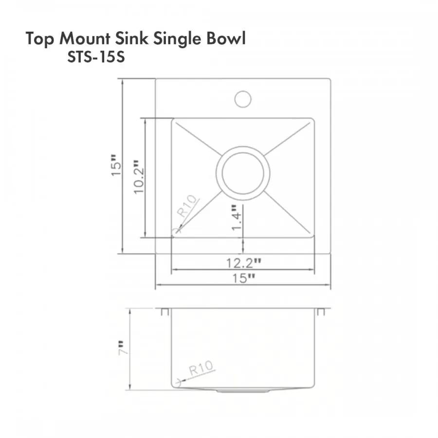 ZLINE 15" Topmount Single Bowl Bar Sink DuraSnow Stainless Steel, STS-15S by Farmhouse Kitchen and Bath