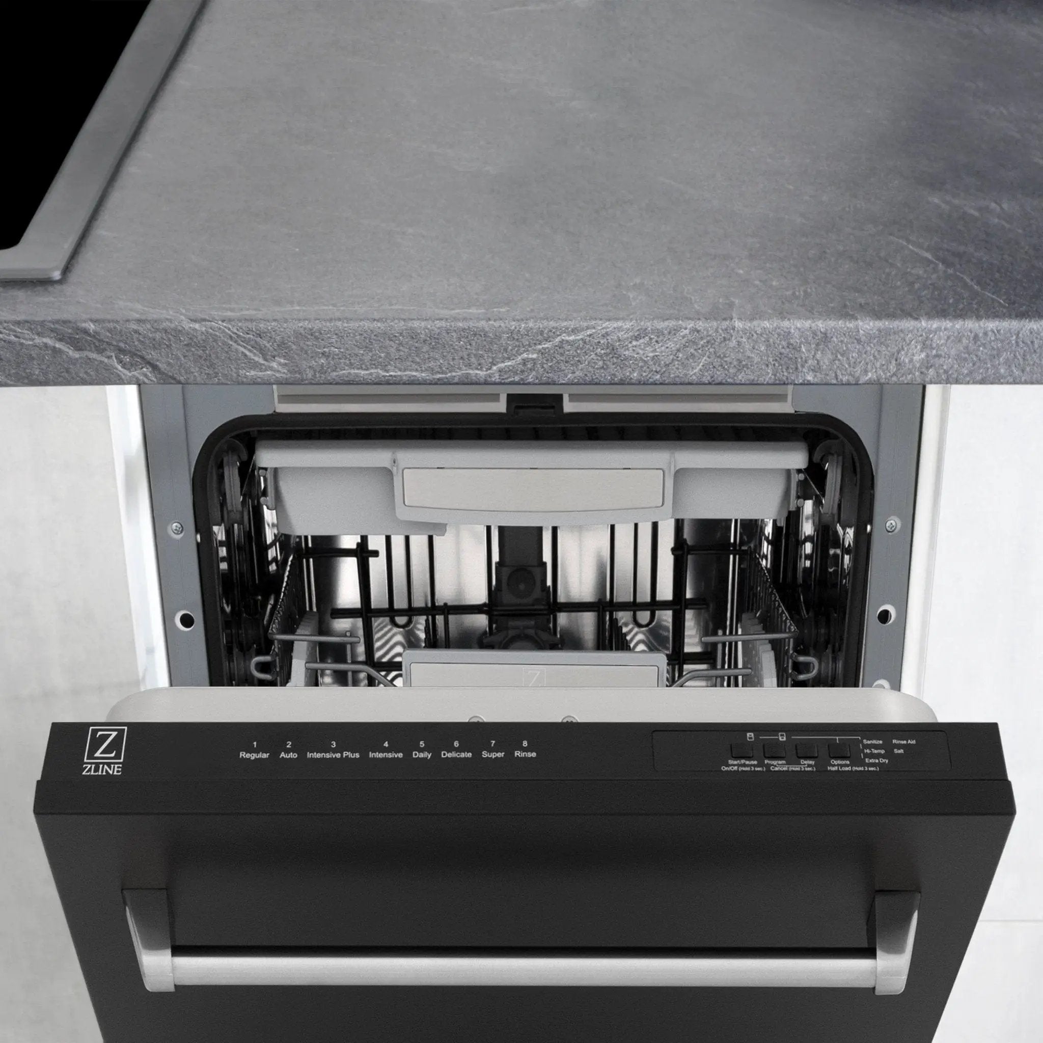 ZLINE 18" Dishwasher in Black matt panel, Stainless Tub, DWV-BLM-18 by Farmhouse Kitchen and Bath