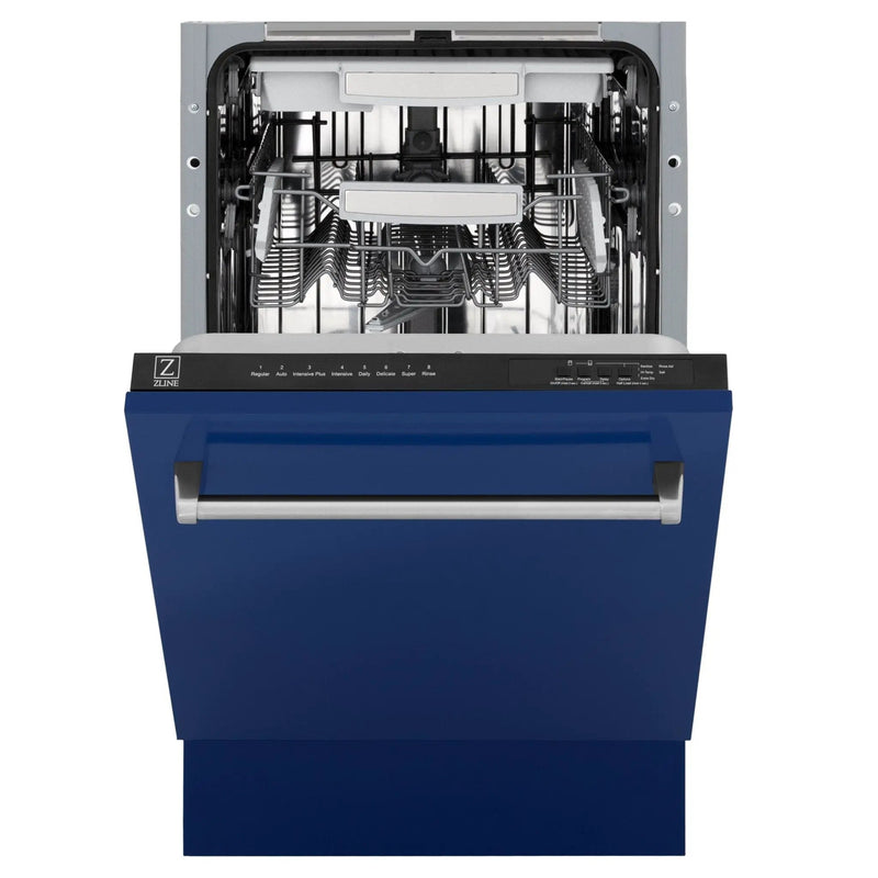 ZLINE 18" Dishwasher in Blue gloss panel, Stainless Tub, DWV-BG-18 by Farmhouse Kitchen and Bath