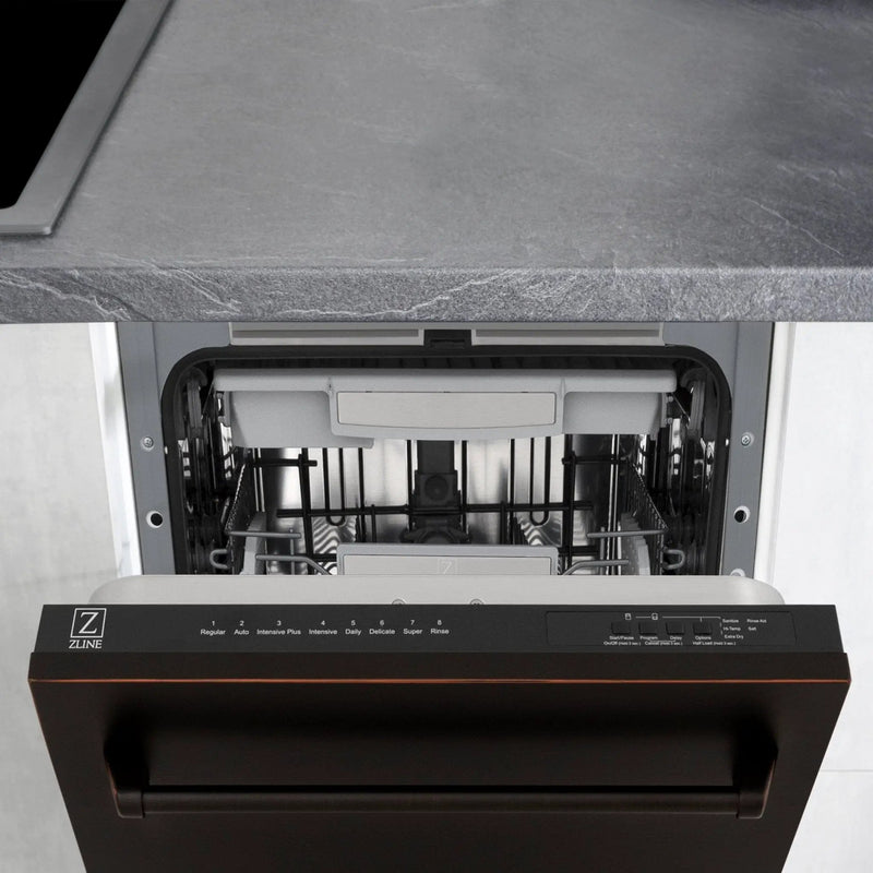 ZLINE 18" Dishwasher, Oil Rubbed Bronze panel, Stainless Tub, DWV-ORB-18 by Farmhouse Kitchen and Bath