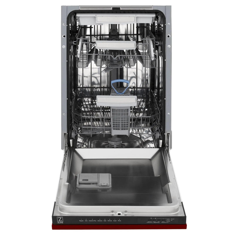 ZLINE 18" Dishwasher, Red Gloss panel, Stainless Tub, DWV-RG-18 by Farmhouse Kitchen and Bath