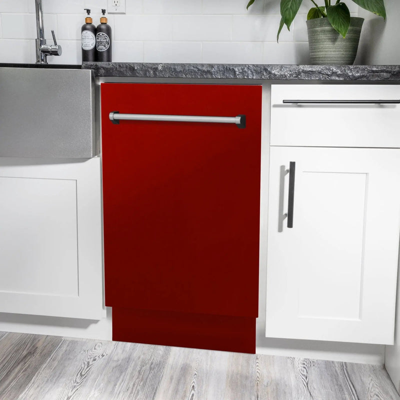 ZLINE 18" Dishwasher, Red Gloss panel, Stainless Tub, DWV-RG-18 by Farmhouse Kitchen and Bath