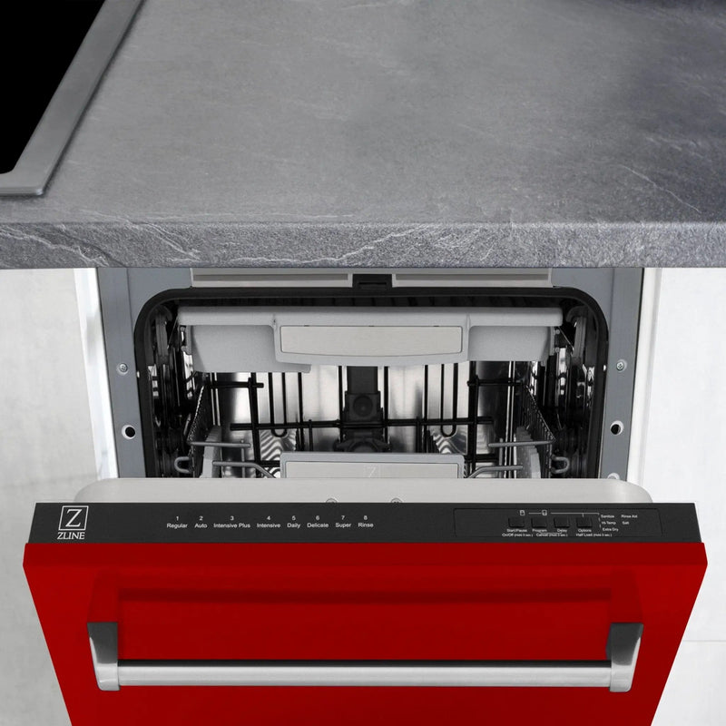 ZLINE 18" Dishwasher, Red Gloss panel, Stainless Tub, DWV-RG-18 by Farmhouse Kitchen and Bath